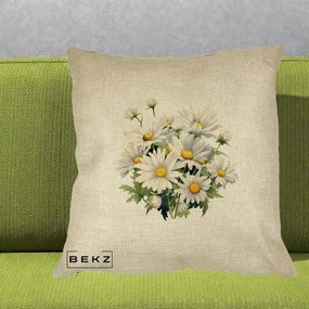 Perna Decorativa Buchet Margarete Albe Acuarela, 40x40 cm, Crem, Husa Detasabila, Perna Inclusa, BEKZ®
