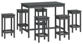 3124709 vidaXL Set mobilier de bar, 7 piese, gri, lemn masiv de pin