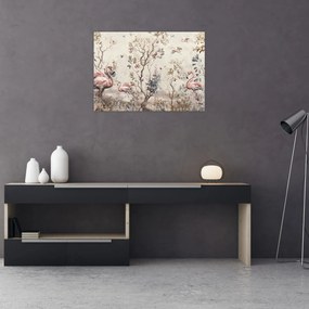 Tablou pe sticlă - Desen de flamingo (70x50 cm)