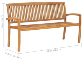 Banca de gradina stivuibila cu perna, 159 cm, lemn masiv de tec 1, Gri taupe, 150 cm, 150 cm