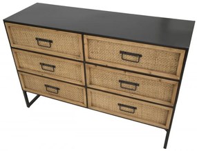 Comoda cu 6 sertare maro/neagra din metal si MDF, 120x40x80 cm, Hanoi Mauro Ferretti