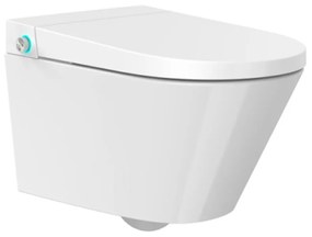 Set vas WC suspendat Inter Ceramic Smart Rimless cu functie bideu electric alb lucios si capac softclose