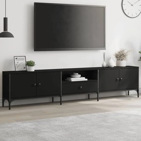 Comoda TV cu sertar, negru, 200x25x44 cm, lemn prelucrat