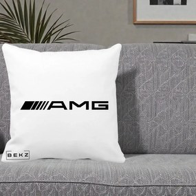 Perna Personalizata cu emblema Mercedes-AMG, 40x40 cm, Alba Mata, Husa Detasabila, Perna Inclusa, BEKZ®