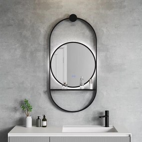 Oglinda cu iluminare si dezaburire Inter Ceramic Savona cu rama neagra 60x124 cm