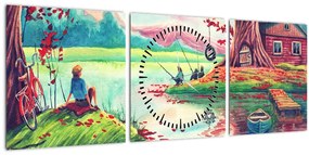 Tablou - Acuarelă, Golf într-un sat de munte (cu ceas) (90x30 cm)