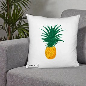 Perna Decorativa Ananas Tropical, 40x40 cm, Alb Pufos, Husa Detasabila, Perna Inclusa, BEKZ®