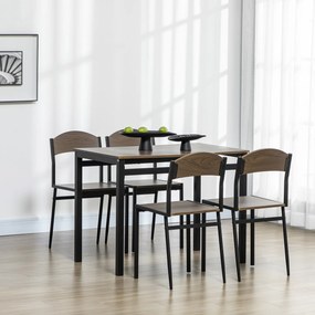 Set de sufragerie 5 piese, masa dreptunghiulara 100x63x76,5 cm, 4 scaune 45x40x82 cm, otel si MDF, maro negru HOMCOM | Aosom RO