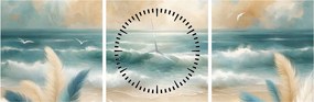 Tablou – Plajă pictată în culori delicate (cu ceas) (90x30 cm)