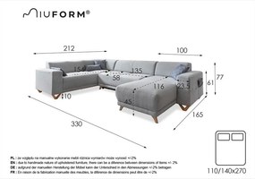 Colțar gri extensibil/cu spațiu de depozitare (cu colț pe partea stângă/în formă de "U") Classy Sophie – Miuform