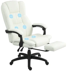 Vinsetto Scaun de birou reglabil cu suport pentru picioare, tetieră, funcție de masaj, piele ecologică, 68,5x68,5x113-121cm, Crem | Aosom Romania