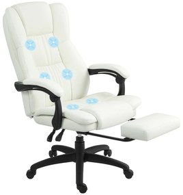 Vinsetto Scaun de birou reglabil cu suport pentru picioare, tetieră, funcție de masaj, piele ecologică, 68,5x68,5x113-121cm, Crem | Aosom Romania