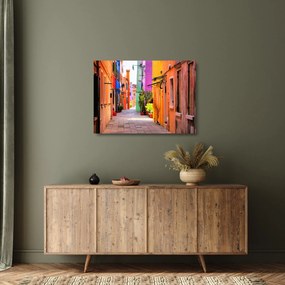 Tablou pe sticlă cu străduță colorata italiană (70x50 cm)