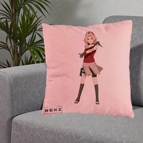 Perna Personalizata Naruto Sakura Haruno Portret, 40x40 cm, Roz, Husa Detasabila, Perna Inclusa, BEKZ®