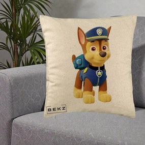 Perna Personalizata Chase PAW Patrol Albastru, 40x40 cm, Bej, Husa Detasabila, Perna Inclusa, BEKZ®