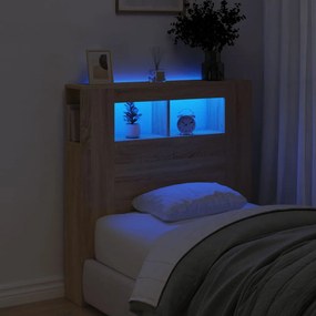 837332 vidaXL Tăblie de pat cu LED, stejar sonoma, 100x18,5x103,5 cm, lemn