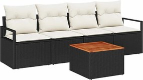 vidaXL Set de canapele pentru grădină cu pernă 5 pcs Negru poliratan