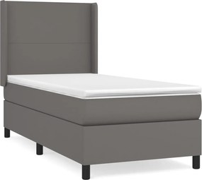 vidaXL Pat box spring cu saltea, gri, 90x190 cm, piele ecologică