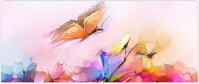 Tablou - Fluture asupra florilor, abstracție (120x50 cm)
