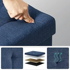 Bancheta cu spatiu depozitare, textil / MDF, albastru marin, Songmics