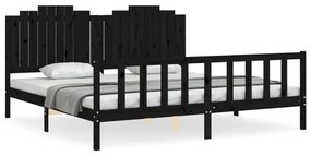 3192320 vidaXL Cadru pat cu tăblie 200x200 cm, negru, lemn masiv