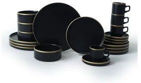 Set de veselă 20 piese — negru/auriu, din ceramică stoneware