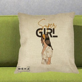Perna Decorativa Super Girl Aesthetic, 40x40 cm, Crem, Husa Detasabila, Perna Inclusa, BEKZ®