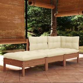 Set mobilier de gradina cu perne, 3 piese, lemn masiv pin maro miere, 1
