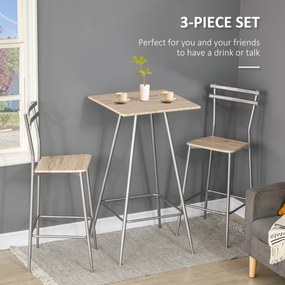 HOMCOM Set pentru bar din 3 piese cu masa inalta si scaune pentru bar din lemn si otel