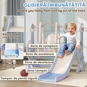 AIYAPLAY Tobogan pentru Copii 4 în 1 cu Scară de Cățărare și Coș de Baschet, 147.5x160x107 cm, Albastru Deschis | Aosom Romania