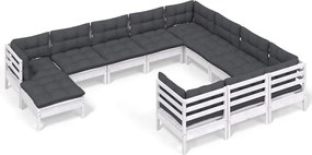 vidaXL Set de șezlonguri de grădină cu perne 11 piese alb lemn de pin