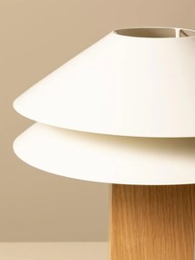 Lampă de masă din bumbac bej cu structură din furnir de stejar și metal cromat, abajur dublu, finisaj natural, 50×35 cm, „Doppia"