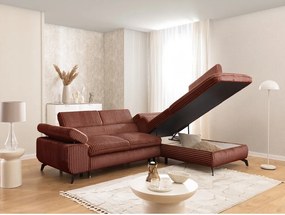 Colțar teracotă cu tapițerie din catifea reiată (cu colț pe partea dreaptă/în formă de ”L”) Marbeya – Ropez