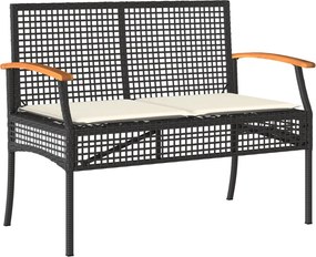 vidaXL Bancă de grădină cu pernă, negru, poliratan/lemn acacia