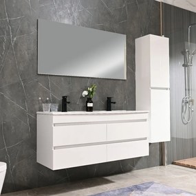Mască de baie Cube 120 cu chiuvetă ceramică, 2 sertare, vopsită în alb lucios