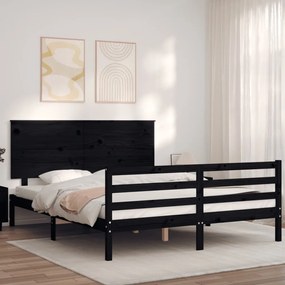 3195235 vidaXL Cadru de pat cu tăblie, negru, 160x200 cm, lemn masiv
