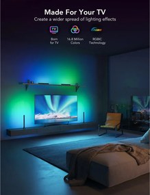 Set 2 Smart LED lampi pentru televizor LED Govee H6046 RGBIC, 24 W, Segmente de culoare adresabile, Wi-Fi, Bluetooth, Govee Home, Negru