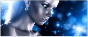 Tablou - Femeia, sclipici albastru (120x50 cm)