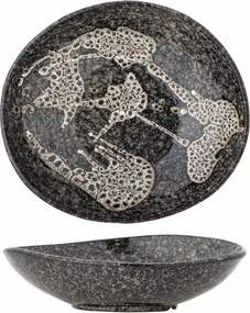 Bol de servire din ceramică, gri, formă rotunda cu margine ondulata, glazură reactivă, 8 x 24 cm, „Sway”