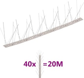 vidaXL Set bandă cu țepi antipăsări cu 5 rânduri, 40 buc., oțel, 20 m