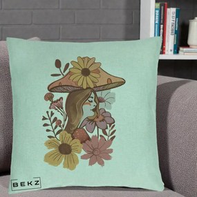 Perna Decorativa Fata Ciuperca Florala Boho, 40x40 cm, Verde Menta, Husa Detasabila, Perna Inclusa, BEKZ®