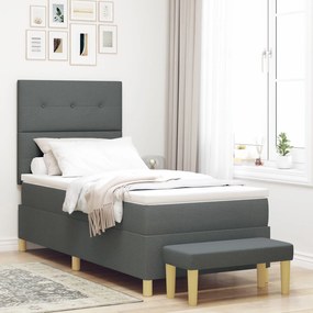 vidaXL Pat cu arcuri cu saltea și bancă gri închis 100x200 cm Țesătură