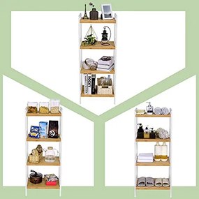 Etajera Multifunctionala cu 4 Rafturi, Bambus, Alb / Natur, Vasagle, BCB74WN