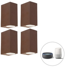 Set de 4 aplice inteligente maro ruginiu IP44 inclusiv 2 GU10 - Baleno