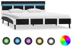 vidaXL Cadru de pat cu LED, negru, 140 x 200 cm, piele ecologică