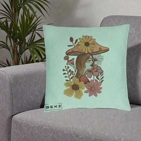 Perna Decorativa Fata Ciuperca Florala Boho, 40x40 cm, Verde Menta, Husa Detasabila, Perna Inclusa, BEKZ®