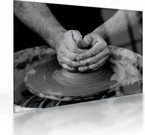 Tablou pe sticlă alb negru - producția de ceramică (70x50 cm)