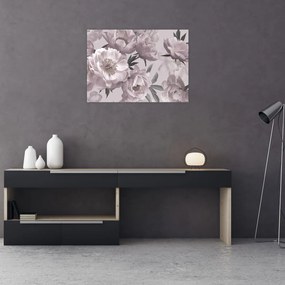Tablou pe sticlă - Vintage bujorii (70x50 cm)