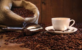 Fototapet - Sac plin cu boabe de cafea (254x184 cm)