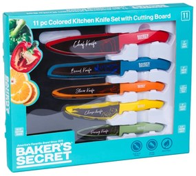 Set 5 cutite de bucatarie colorate cu placa de taiat Baker s Secret